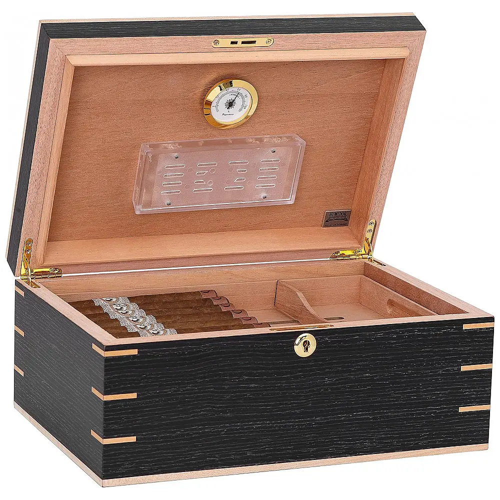Humidor Desktop Humidor Supreme Carvalho Cinza com Detalhes em Bordo para 45-80 Charutos — foto 3