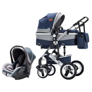 Carrinho de Bebê Dobrável 3 em 1 com Cinto de Segurança de 5 Pontos e Inclinação Ajustável, LBOYU, Azul