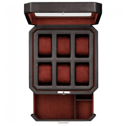 Caixa, Estojo para Relógios com 6 Compartimentos, ROTHWELL, Preto e Vermelho