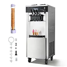 Máquina de Sorvete Soft VEVOR YKF-8228H 3 Sabores 2x6L 20-28L/H Pré-Resfriamento Auto Limpeza 2200W