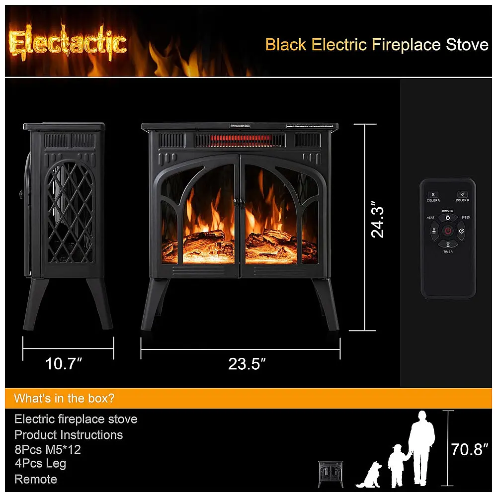 Lareira Elétrica Portátil Autônoma com Chamas Realista 3D, 4 Cores Variáveis e Controle Remoto, 110V 1500W, Electactic, Verde Escuro — foto 2