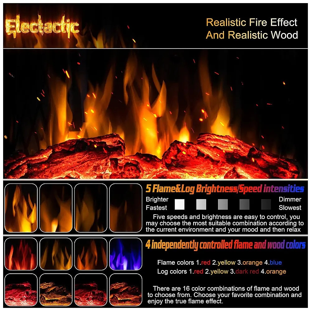 Lareira Elétrica Portátil Autônoma com Chamas Realista 3D, 4 Cores Variáveis e Controle Remoto, 110V 1500W, Electactic, Verde Escuro — foto 3