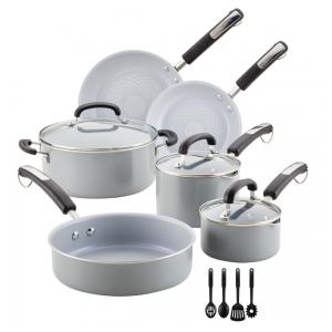 Conjunto de panelas e frigideiras antiaderentes de cerâmica EcoAdvantage, 13 peças cinza, FARBERWARE 13462