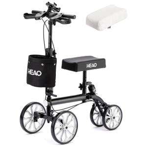 Andador de Joelho Direcionável até 136 kg com Suporte para Telefone e Amortecedor, HEAO, Preto