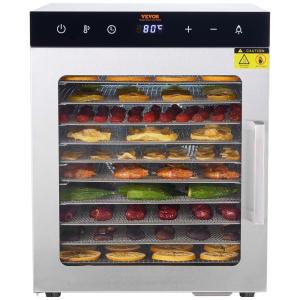 Desidratador de Alimentos VEVOR, 10 Bandejas de Aço Inoxidável, Controle de Temperatura 90°C, Temporizador 48H, 800W
