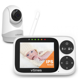 Babá Eletrônica com Câmera e Áudio, Tela IPS, Modo VOX e Visão Noturna, VTimes, Branca