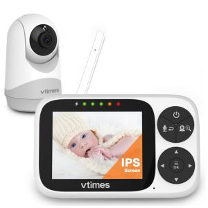 Babá Eletrônica com Câmera e Áudio, Tela IPS, Modo VOX e Visão Noturna, VTimes, Branca