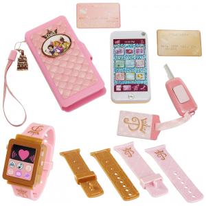 Cojunto Celular e Relógio de Brinquedo com Acessórios, Coleção Princesa da Disney, Rosa