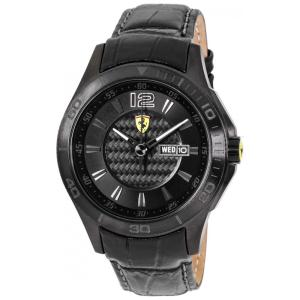 Relógio de Pulso Analógico Quartzo Com Pulseira em Couro de Jacaré, FERRARI 0830093, Preto