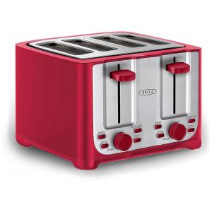Torradeira Elétrica 4 Fatias com 6 Níveis de Tostagem em Aço Inoxidável, 220V 1500W, BELLA, Vermelha