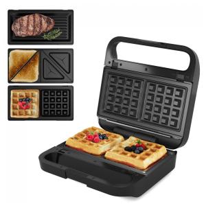 Sanduicheira Elétrica 3 em 1 Sunvivi Preto 850W Placas Removíveis Tampa Vidro 120V 23x9x23 cm