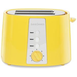 Torradeira Elétrica de 2 Fatias com 6 Níveis de Tostagem, Aço Inoxidável, 110V 900W, SEEDEEM, Amarela