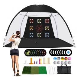 Rede de Treino para Golfe de 3m x 2,1m, Inclui 10 Bolas de Golfe de PU, 11 Tees de Golfe, 2 Tees de Borracha e 1 Bolsa de Transporte para