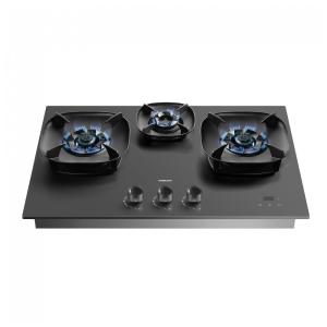 Cooktop a gás de embutir 76cm Robam FireCube vidro temperado cinza 3 queimadores lotus flame 18.000 BTU gás natural e GLP