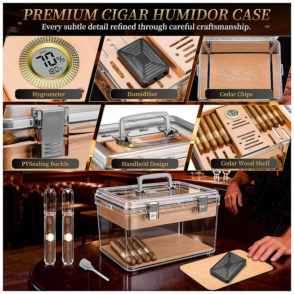 Caixa Umidificadora Cigarloong Acrílica Transparente com Higrômetro e Umidificador — foto 2
