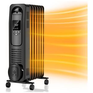 Aquecedor Óleo Elétrico com Termostato Ajustável, 4 Modos, Display LED, Proteção Contra Tombamento e Superaquecimento, 110V 1500W