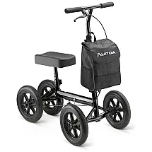 Andador 4 Rodas Dobrável com Cesta e Apoio para Joelho Ideal para Lesões Suporta 136kg, AUITOA, Preto