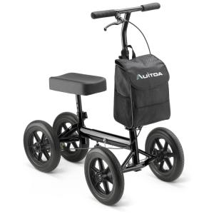 Andador 4 Rodas Dobrável com Cesta e Apoio para Joelho Ideal para Lesões Suporta 136kg, AUITOA, Preto