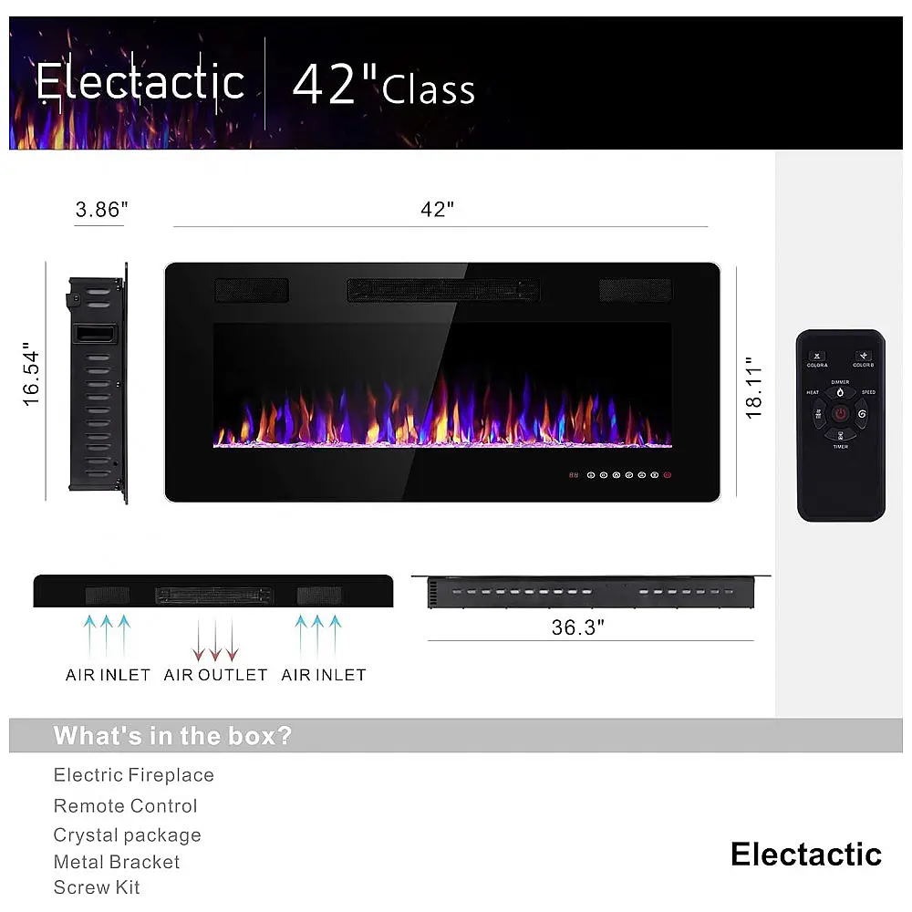 Lareira Elétrica Electactic 107x46cm 1500W LED 12 Cores Embutir 110V — foto 3