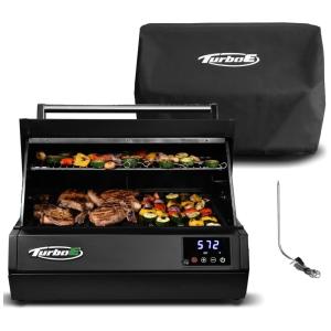 Churrasqueira Elétrica Turbo E Outdoor com Capa Impermeável e Protetor de Tela - Bundle Potente com Grade de Infravermelho de