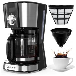 Cafeteira Elétrica Programável 2.4L em Aço Inoxidável com Painel Digital, 110v, BOSCARE CM1429TA UL, Prateado