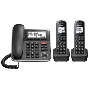 Telefone sem Fio com Secretária Eletrônica e Bloqueio de Chamada, 3 Unidades, PANASONIC KX TGB852B, Preto