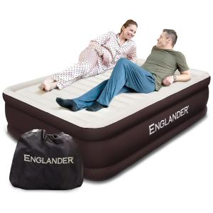 Colchão Inflável Casal com Superfície de Microfibra, até 272 kg, com Bomba de Ar Embutida, Englander, Marrom