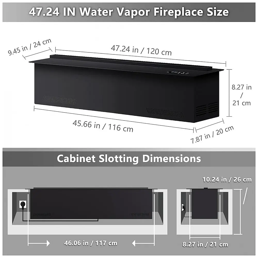 Lareira Elétrica a Vapor Mexhom Chama Atomizada 3D Controle Remoto 120 cm Voltagem 110V-120V — foto 2