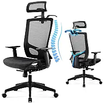 Cadeira de Escritório Ergonômica Giratória com Apoio de Braços e Apoio de Cabeça Ajustável 3D, ZUNMOS MDC 01, Preto