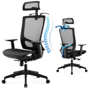 Cadeira de Escritório Ergonômica Giratória com Apoio de Braços e Apoio de Cabeça Ajustável 3D, ZUNMOS MDC 01, Preto