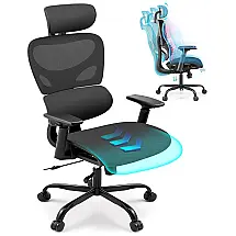 Cadeira de Escritório Ergonômica com Suporte e Apoio de Cabeça e Lombar Ajustável, BNEHS, Preta