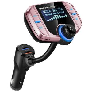 Sumind Receptor Transmissor FM Bluetooth Veicular USB, AUX, Rosa