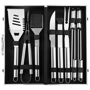 Kit Churrasco na Grelha 8 Peças de Aço Inoxidável com Estojo de zenamento, ZBQLKM, Prateado