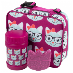 Kit Lancheira Infantil Gatinha com Isolamento Duplo, BENTOLOGY, Rosa