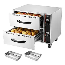 Gaveteiro Térmico Comercial VEVOR DW2 2 Gavetas Inox Temperatura 30–85°C Para Restaurante e Buffet
