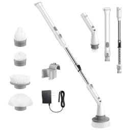 Vassoura Elétrica Rotativa 360 sem Fio com Cabo Flexível e 4 Acessórios, Branca, 110v, SEISORUSH, Branco