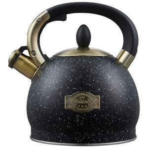 LUXGRACE Chaleira 2L com Apito e Cabo ergonômico, Aço Inoxidável, Preto