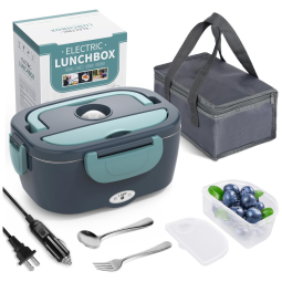 Marmita Elétrica 3 em 1 Portátil 1.5L com Divisórias, 24, 12V, 40W, 110v, HERRFILK, Cinza