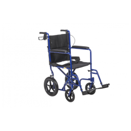 Cadeira de Rodas de Transporte Adulto Drive Medical Azul Dobrável Leve com Rodas Traseiras Grandes e Freio de Apoio Modelo EXP19LTBL