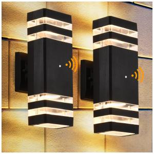 Arandela Luminária Moderna Externa de Parede 3000K com Sensor, Base E27, 2 Unidades, DASTOR DST 211001, Preto