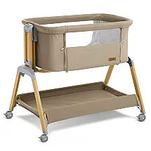 Berço Portátil Jimglo 3-em-1 Cáqui Altura Ajustável com Rodas e Balanço Lateral