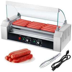 Máquina de Hot Dog com 5 Rolos Antiaderente até 12 Salsichas por Vez, 110V Yexiya, Prata