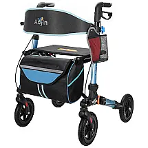 Andador Leve e Dobrável para Idosos com Assento e Rodas para Todos os Terrenos, Aojin, Azul