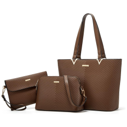 Conjunto de Bolsas Femininas em Couro Sintético 3 Peças com Carteira, Lovematch, Marrom