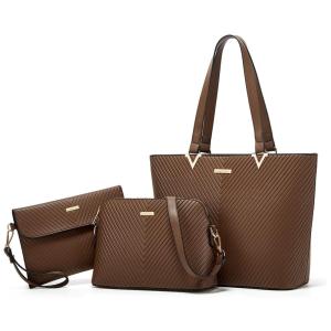 Conjunto de Bolsas Femininas em Couro Sintético 3 Peças com Carteira, Lovematch, Marrom