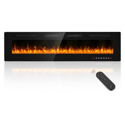 Lareira Elétrica de Embutir Ultrafina A46x182L cm com Controle Remoto ou Tela Sensível ao Toque e Temporizador, 110V 1500W, BREEZEHEAT