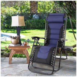 Cadeira Reclinável Ajustável Gravidade Zero com Apoio de Cabeça e Porta Copos, MAISON ARTS, Azul