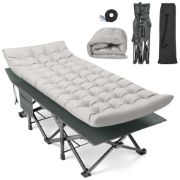 Cama Dobrável Portátil para Acampamento com Acolchoado e Bolsa de Transporte, Suporta 408 kg, Suteck, Listrado e Cinza