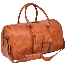 Bolsa de Viagem Masculina Clássica de Couro, OAK LEATHERS, Marrom Claro