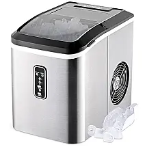 Máquina de Gelo até 12 kg em 24H Portátil com Colher, 110V, EUHOMY, Preta e Prata